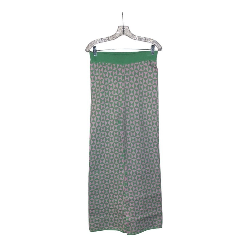 Another Girl Geo Women Organic Cotton Knit Pink Green Flare Wide Leg Pant M NEW